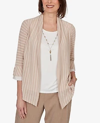 Alfred Dunner Women's Grand Bazaar Vertical Stripe Two One Top with Necklace