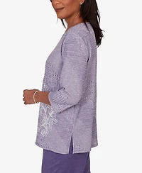 Alfred Dunner Women's Grand Bazaar Embroidered Diagonal Textured Knit Top