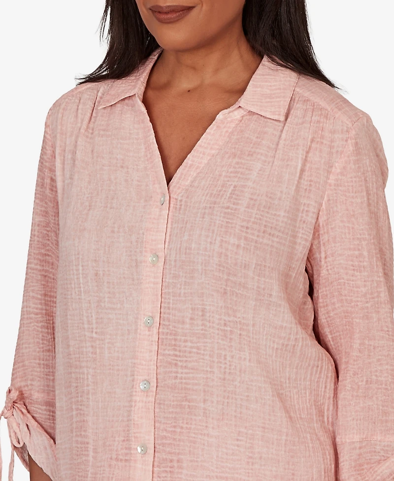 Alfred Dunner Women's Camden Market Crinkle Gauze Button-Front Top