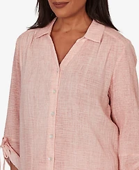 Alfred Dunner Women's Camden Market Crinkle Gauze Button-Front Top