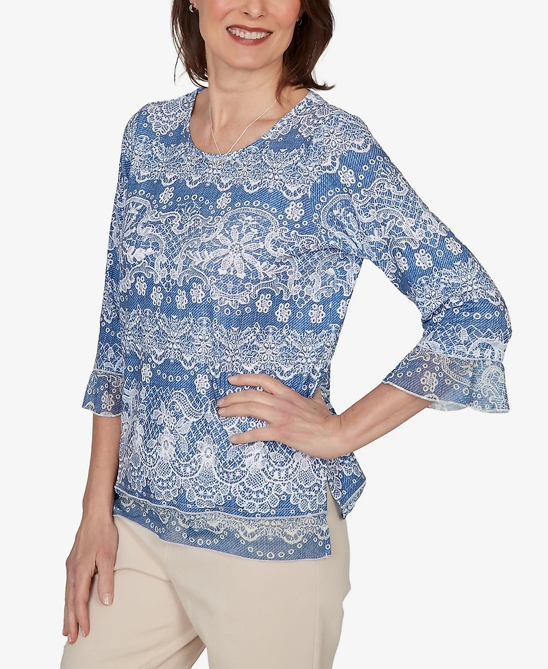 Alfred Dunner Women's Camden Market Lacey Striped Knit Top