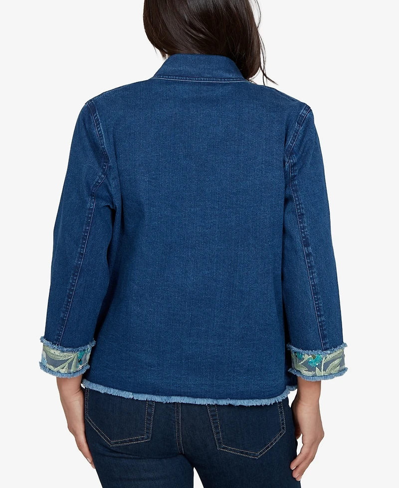 Alfred Dunner Women's Indigo Girls Sequin Embellished Stretch Denim Jacket