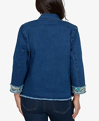 Alfred Dunner Women's Indigo Girls Sequin Embellished Stretch Denim Jacket