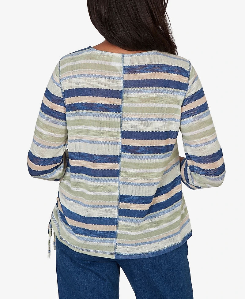 Alfred Dunner Women's Indigo Girls Spliced Multi Stripe Knit Top