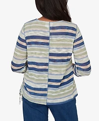 Alfred Dunner Women's Indigo Girls Spliced Multi Stripe Knit Top