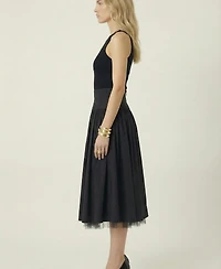 Modenaire Women's High Waist Gathered Tulle Hem Midi Skirt