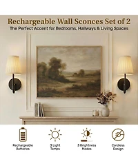 Bell + Howell Set of 2 Folded Pleat Shade Dimmable Led Rechargeable Cordless Touch Control Lights Wall Sconces