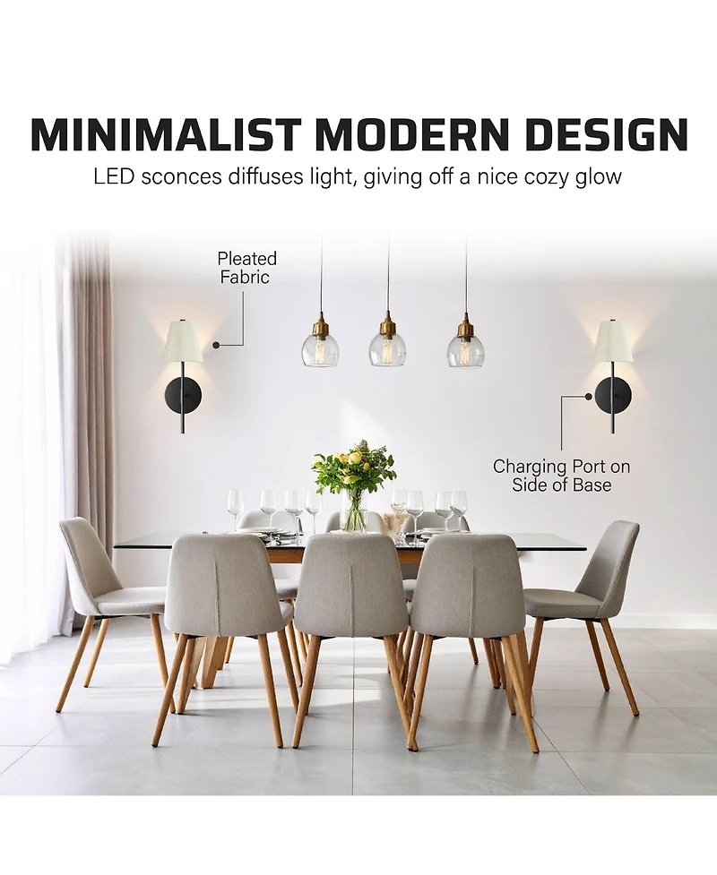 Bell + Howell Pleated Shade Dimmable Led Rechargeable Cordless Touch Control Lights Wall Sconces