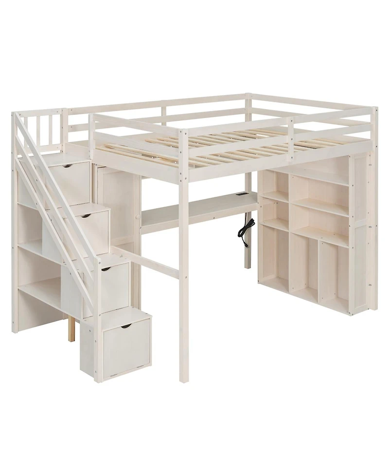 Streamdale Furniture Full Loft Bed with Wardrobe, Desk