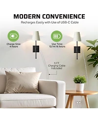 Bell + Howell Fabric Smooth Shade Dimmable Led Rechargeable Cordless Touch Control Lights Wall Sconces