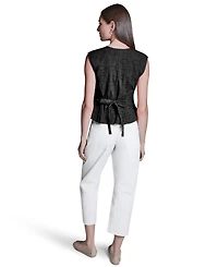 Bcbg Women's Eyelet Detail Sleeveless Square Neck Peplum Top
