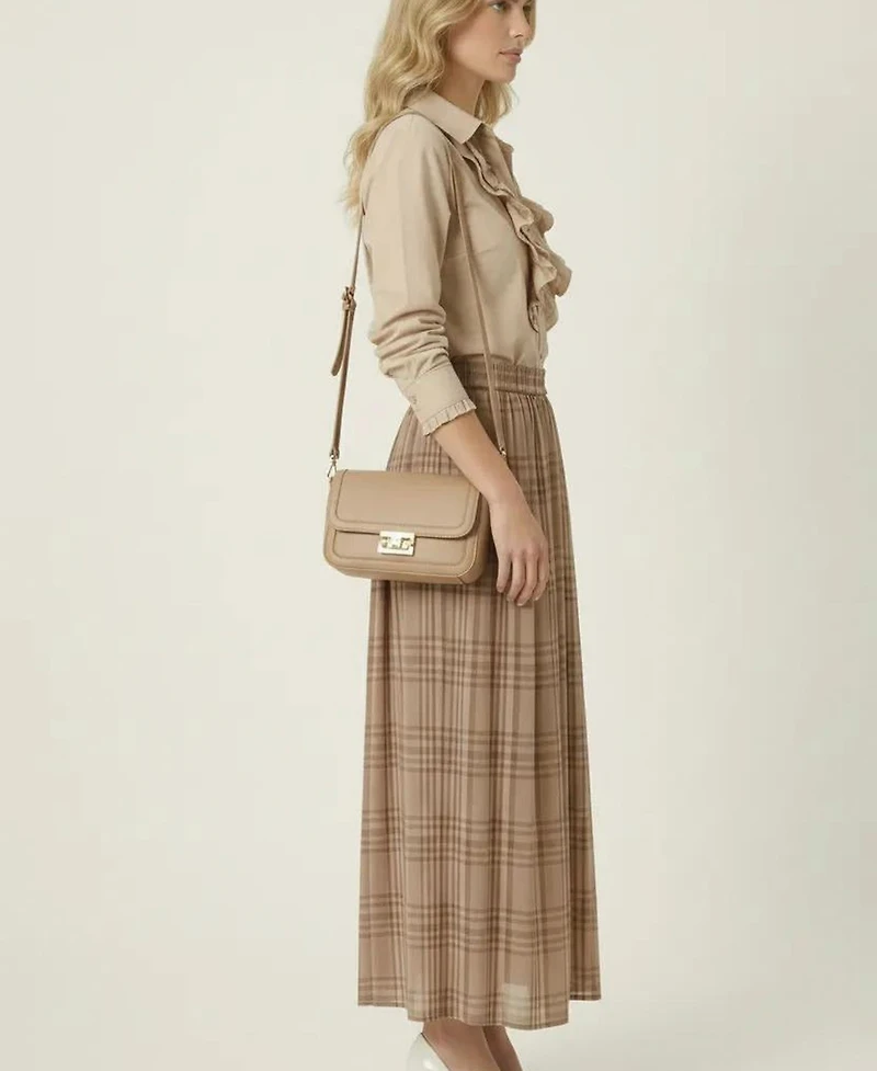 Modenaire Women's Plaid Pleated Maxi Skirt With Side Pockets