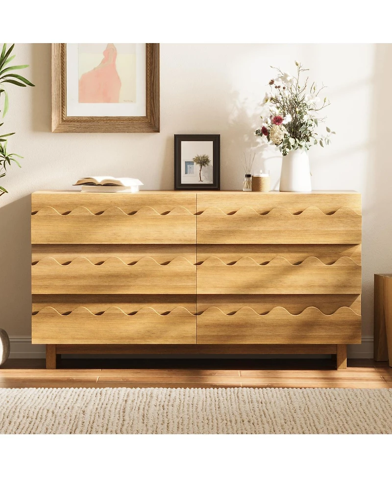 Streamdale Furniture 60" 6-Drawer Wave Front Dresser and Tv Stand