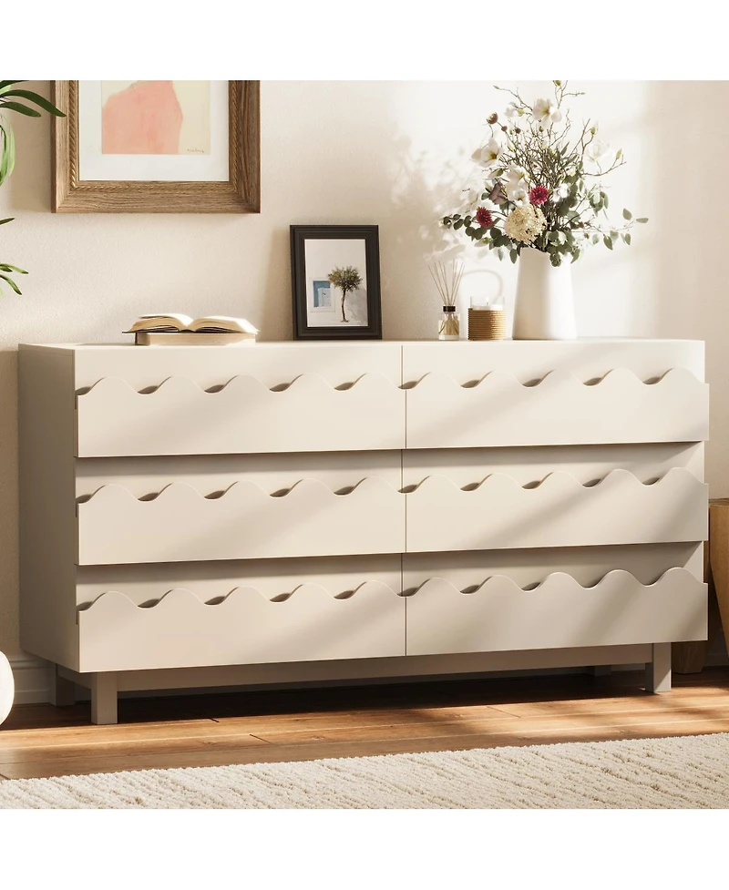 Streamdale Furniture 60" 6-Drawer Wave Front Dresser and Tv Stand