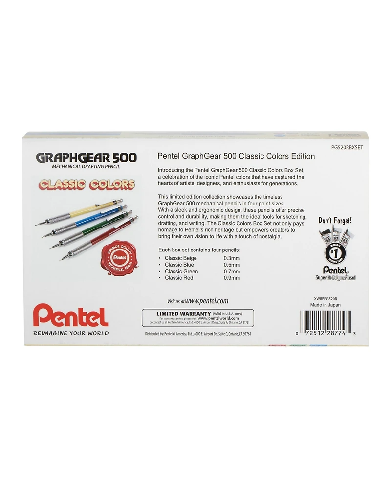 Pentel GraphGear 500 Mechanical Pencil Classic Colors Box Set