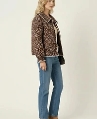 Modenaire Women's Leopard Print Quilted Jacket