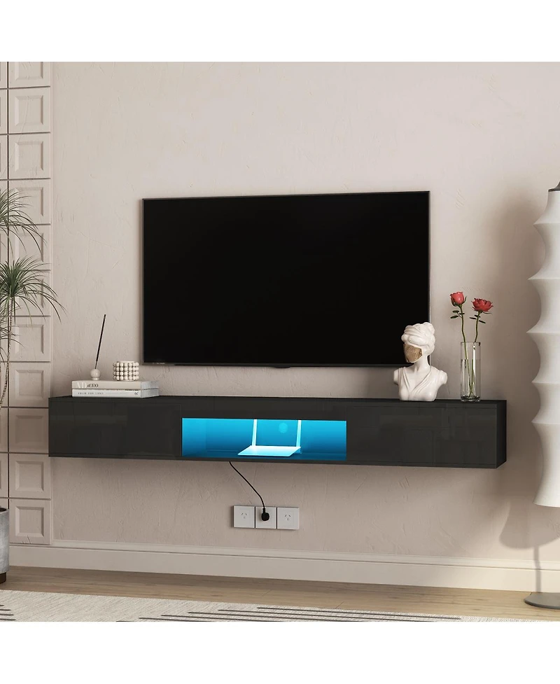 Streamdale Furniture 69" Modern Floating Tv Stand with 16-Color Led Lights for 65" TVs