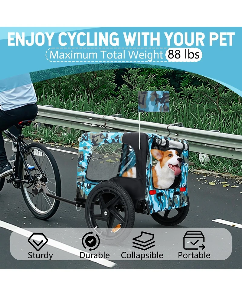 Streamdale Furniture Collapsible Heavy-Duty Pet Bike Trailer with 16-Inch Wheels