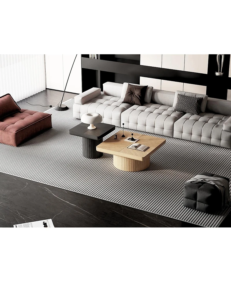 Streamdale Furniture Modern 2-Piece Fluted Wood Nesting Coffee Table Set
