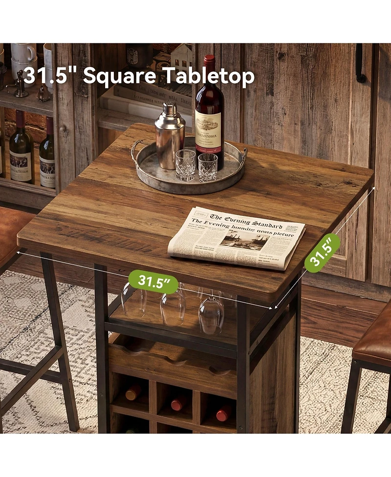 Tribesigns Finmind Square Bar Table, High Top Pub Cocktail Table with Glass Holder, Wine Bar Cabinet