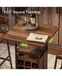 Tribesigns Finmind Square Bar Table, High Top Pub Cocktail Table with Glass Holder, Wine Bar Cabinet