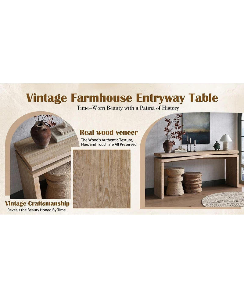 Streamdale Furniture 65-Inch Rustic Solid Wood Veneer Farmhouse Console Table