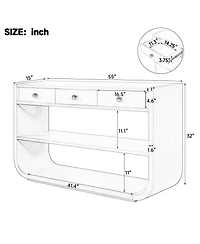 Streamdale Furniture Modern Curved Console Table with 3 Drawers and 2 Shelves, Solid Wood Base