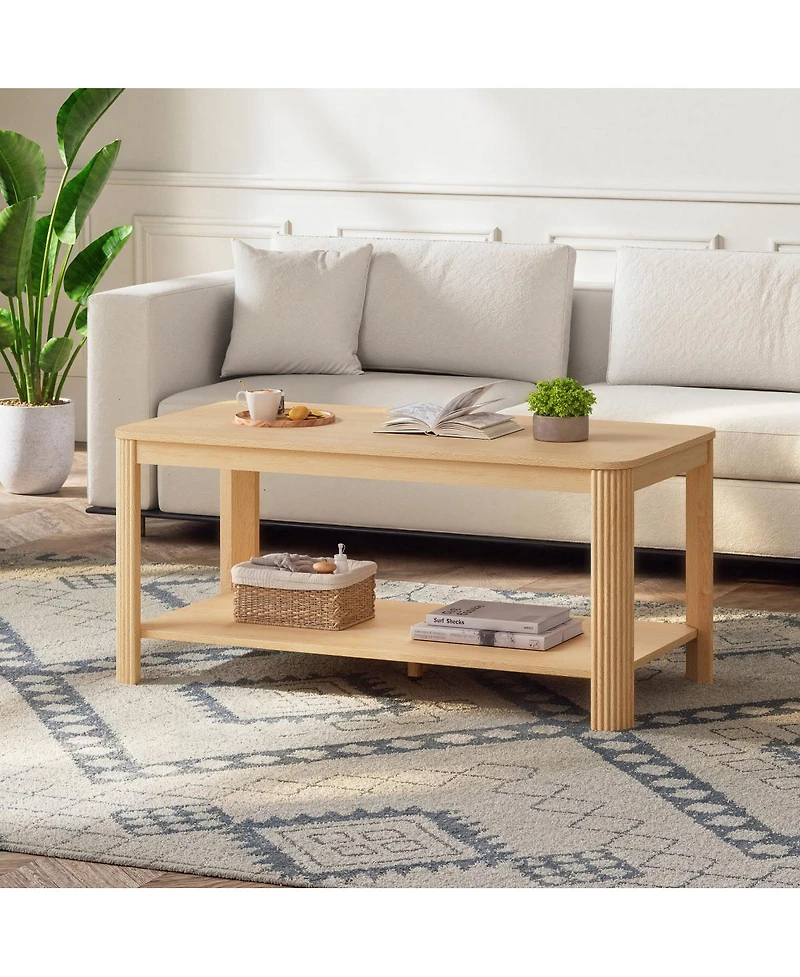 Streamdale Furniture Arc Corner Wood Coffee Table with Storage Shelf