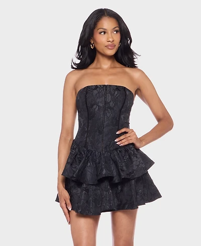 Alex & Sophia Juniors' Strapless Jacquard Petal Dress