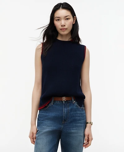 Tommy Hilfiger Women's Crochet Detail Crewneck Sleeveless Vest
