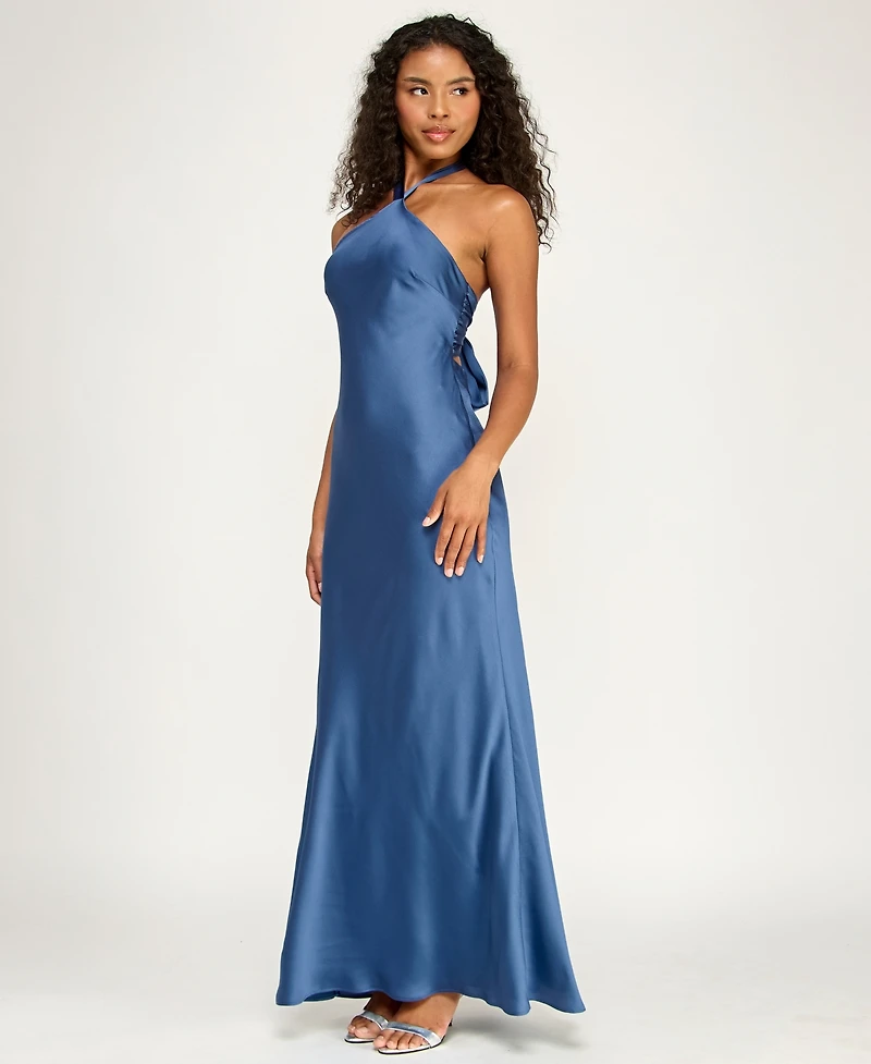 Alex & Sophia Juniors' Satin Halter Neck Gown