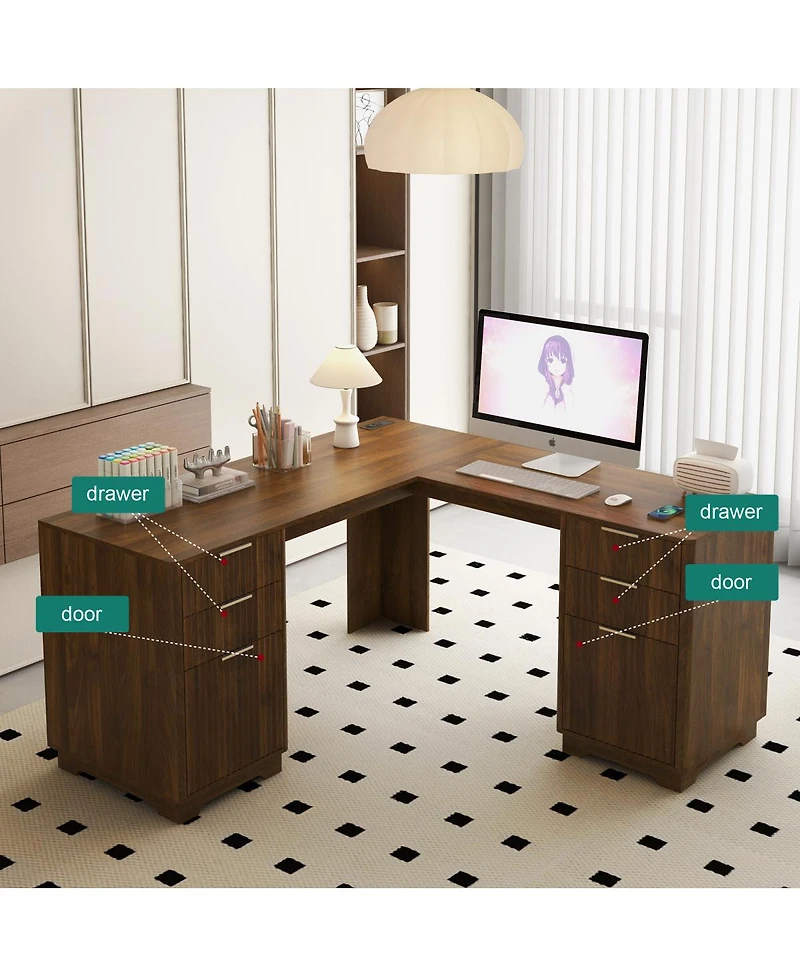 Streamdale L-Shaped Computer Desk with Drawers, Bookshelf