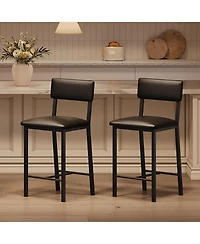 homfan 2 Pack 25" Counter Height Stools, Ergonomic Pu Leather Seats with Backrest & Footrest, Metal Frame, Easy-Clean for Indoor Use