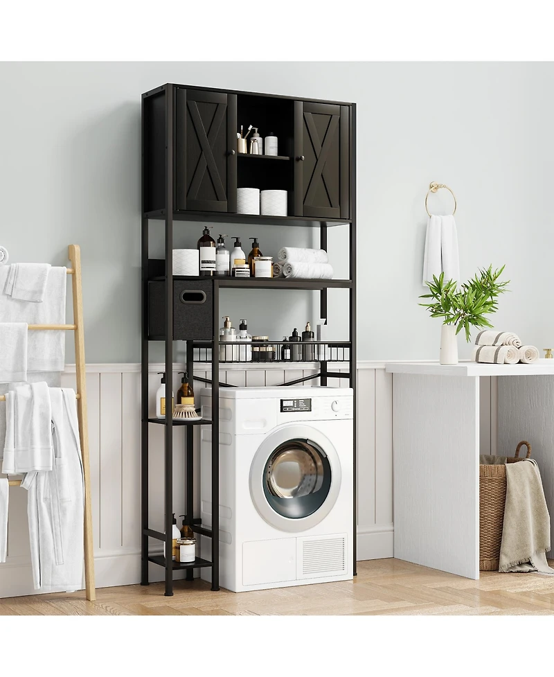 homfan Over The Toilet Storage Cabinet - 2-Door Design Bathroom Organizers Shelf, Space-Saver Above with Paper Holder