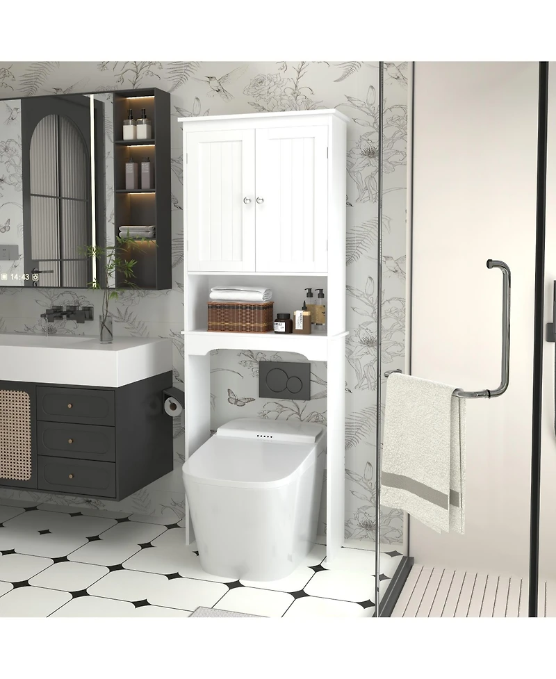 Phying Over Toilet Bathroom Storage Cabinet White Wooden Space Saving Wall Mounted Bathroom Shelf Organizer