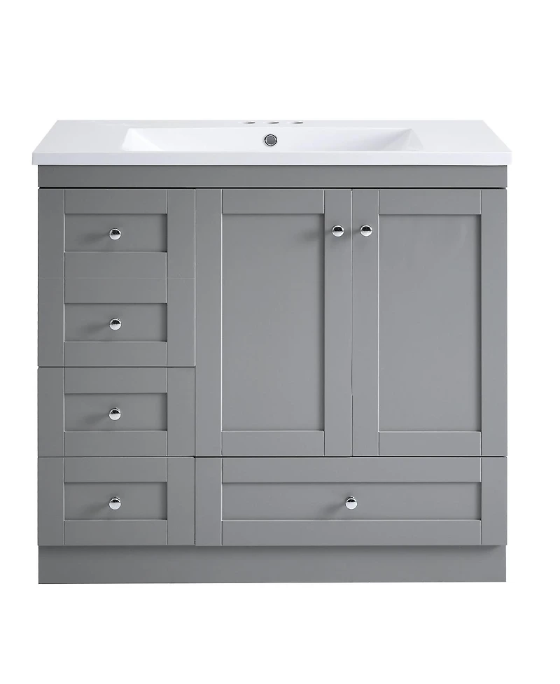 Sillysis 36 Inch Bathroom Vanity with Resin Sink, Shaker Style Mdf Cabinet, 4 Soft Close Drawers, Storage for Small Spaces