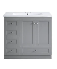 Sillysis 36 Inch Bathroom Vanity with Resin Sink, Shaker Style Mdf Cabinet, 4 Soft Close Drawers, Storage for Small Spaces