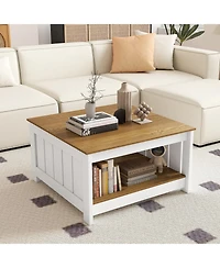 Gymax Coffee Table with Storage Shelf Farmhouse Rustic Center Table Space-Saving