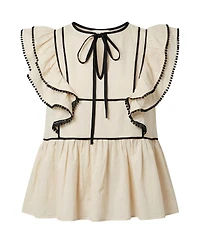 Modenaire Women's Ruffle-Sleeve Contrast-Trim Peplum Top