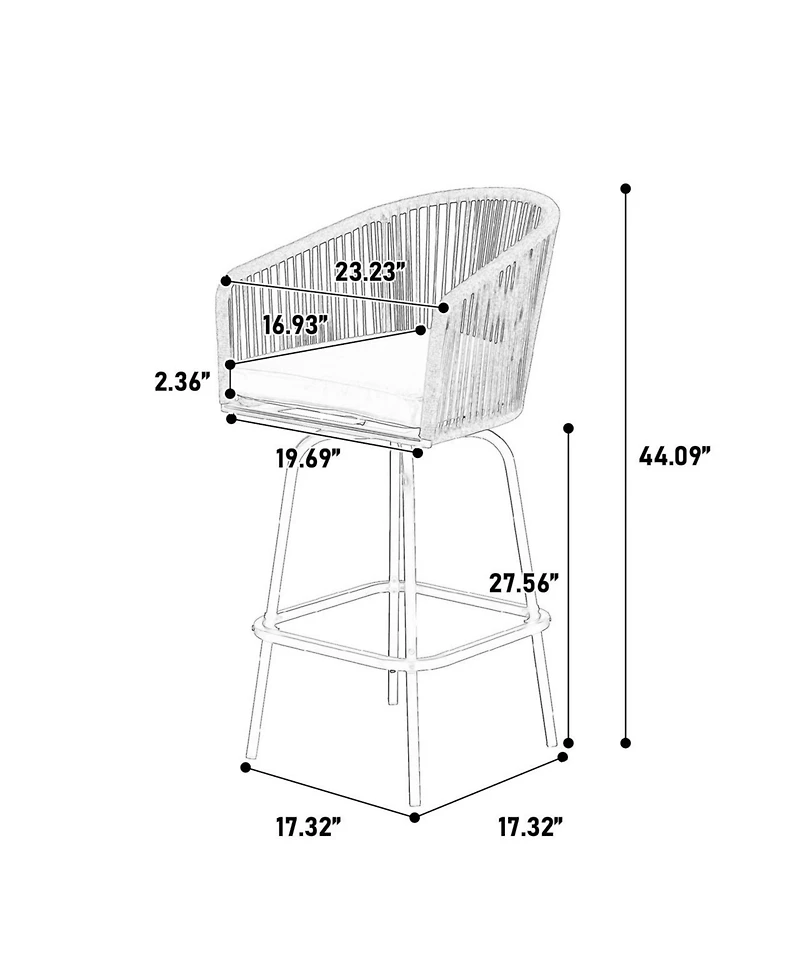 sumyeg Outdoor Bar Stools Set of 2, Rattan Bar Chairs with Armrests and Backrest for Patio or Garden