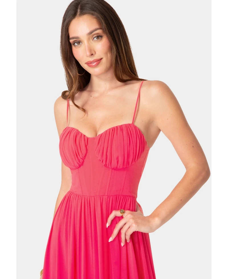 Bebe Women's Soft Ruffle Corset Maxi Dress