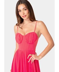 Bebe Women's Soft Ruffle Corset Maxi Dress