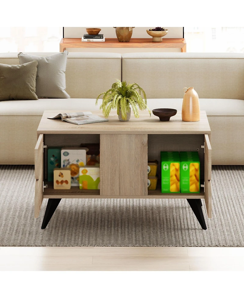 Gymax Modern Coffee Table w/ Storage Open Compartments and 3 Drawers 4 Raised Legs
