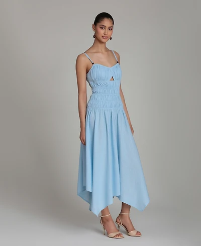 Avec Les Filles Women's Sweetheart Neck Shirred Handkerchief Hem Midi Dress