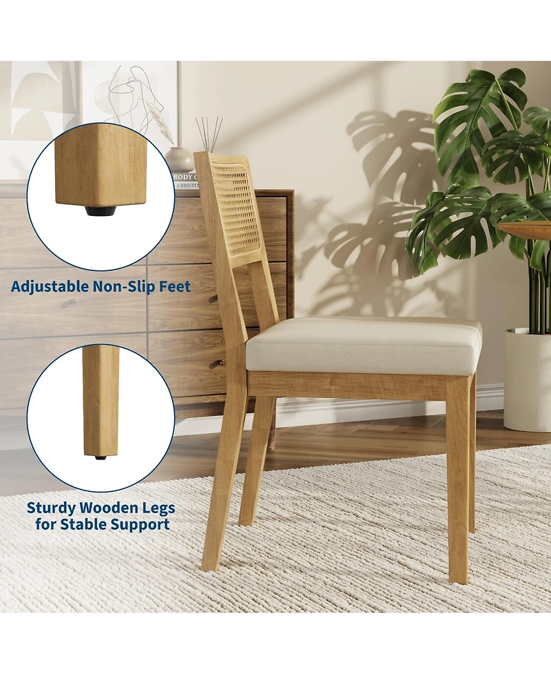 homfan Modern Armless Rattan Dining Chairs, Set of 6 - Linen Seat, Sturdy Wood Frame, Breathable Rattan Backrest - Ideal for Kitchen, Dining Room