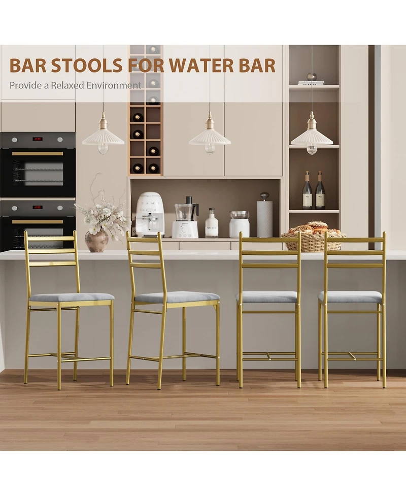 homfan Set of 4 Modern Counter Height Bar Stools with Thick Pu Leather Cushion - Curved Back, Waterproof Metal Dining Chairs