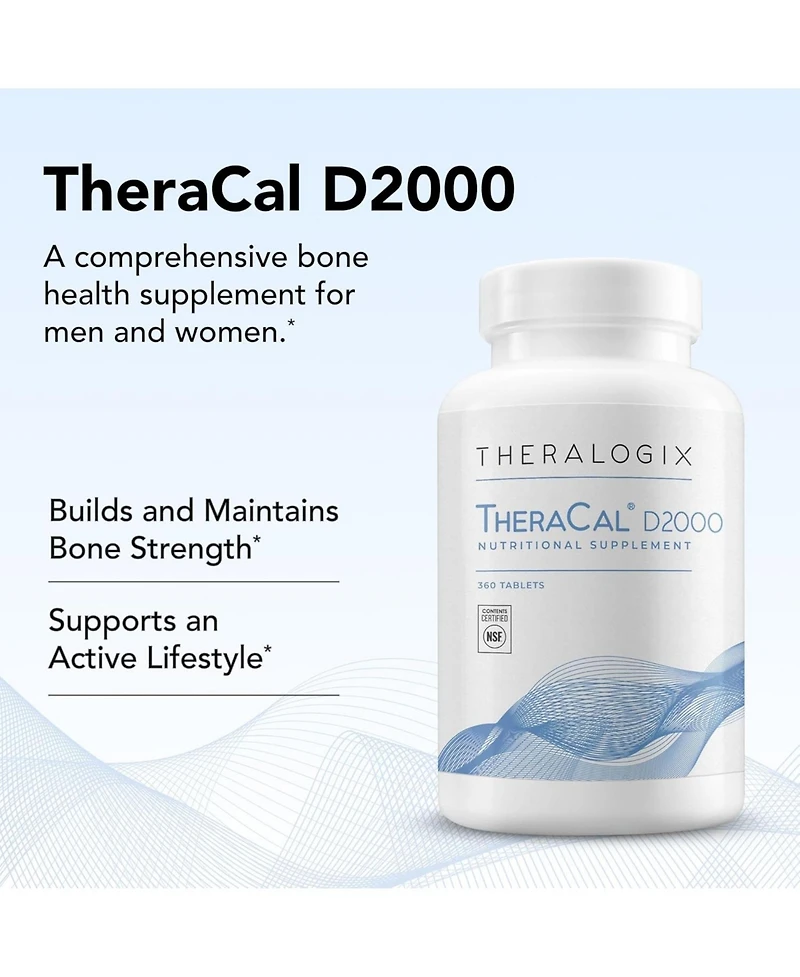 Theralogix TheraCal D2000 - Bone Health Support Supplement with Calcium, Magnesium, Vitamin D3, Vitamin K2 and Boron - 90-Day Supply - Nsf Certified