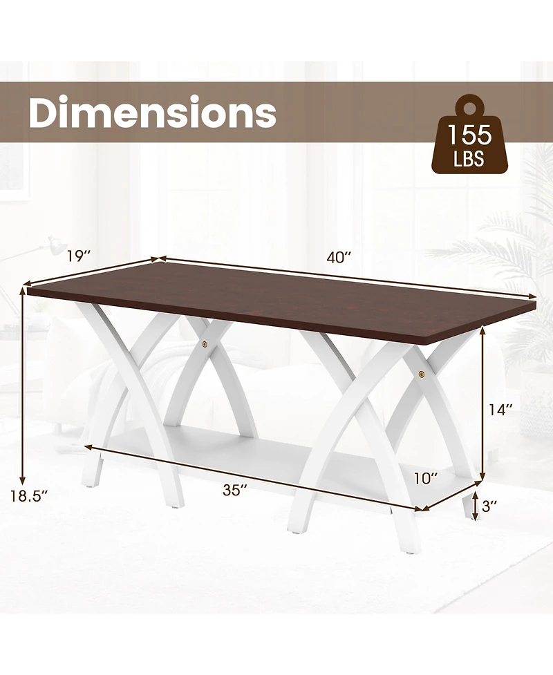 Gymax 2-Tier Coffee Table w/Storage Shelf and X-shaped Legs for Living Room Bedroom