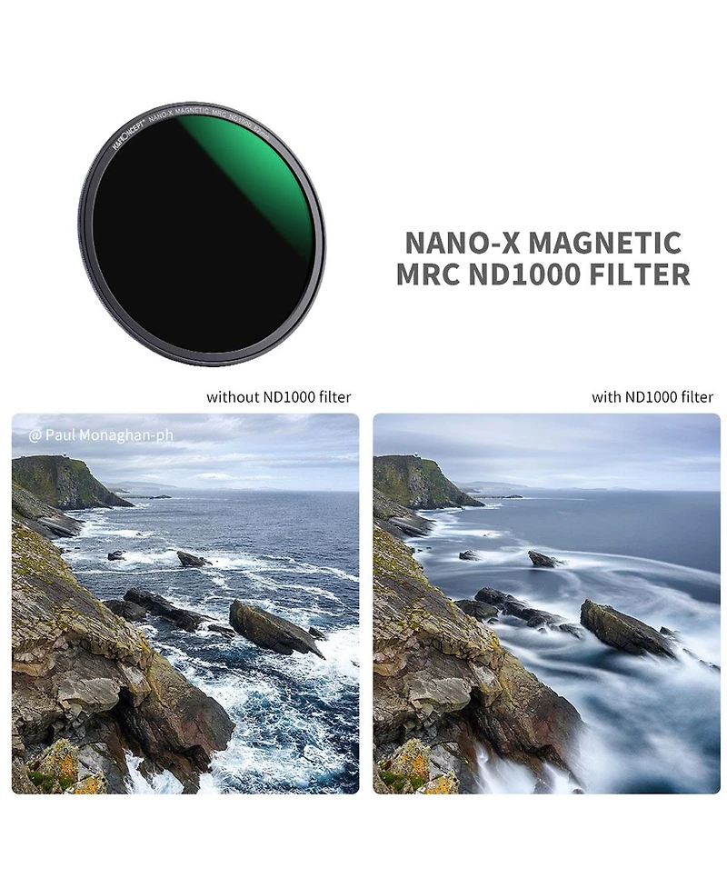 KandF Concept 58mm 3-Piece Magnetic Lens Filter Kit with Mcuv, Cpl and ND1000 Hd Filters