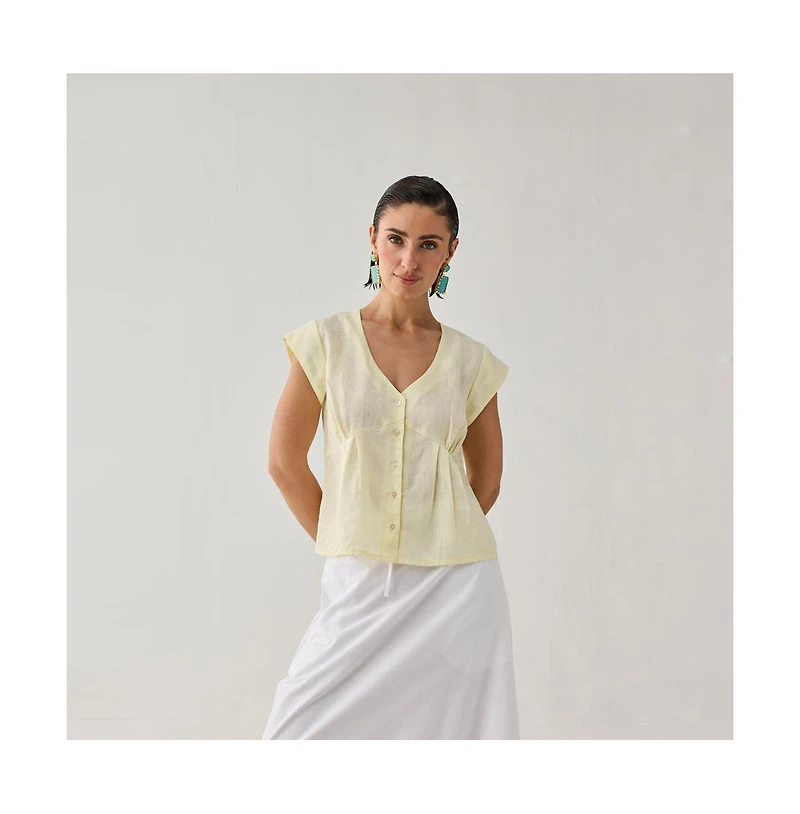 Reistor Women's The Deep V Neck Top Butter Lemon